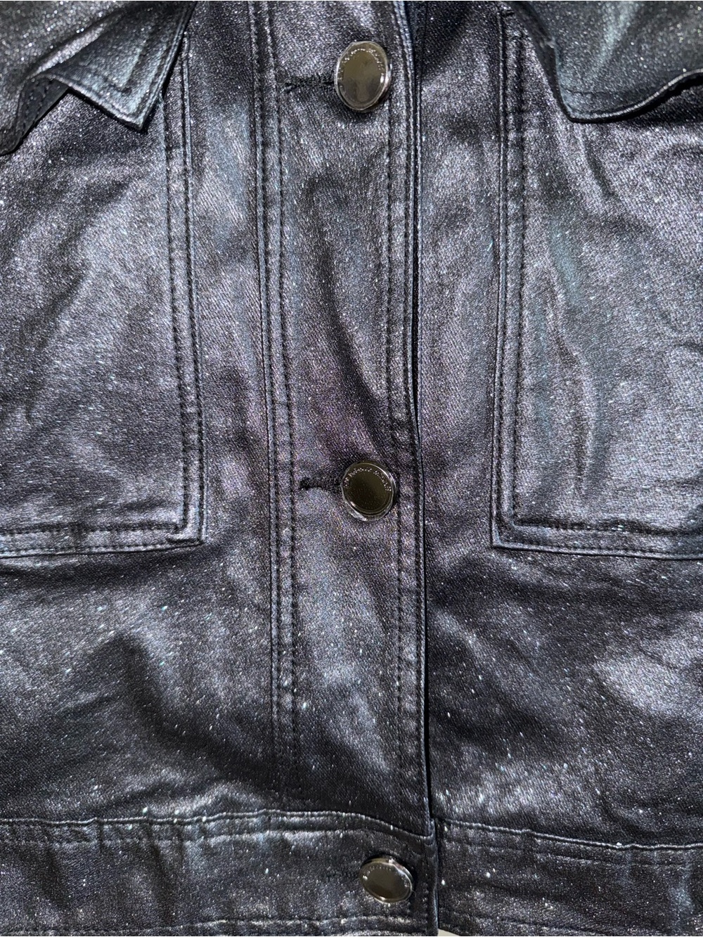 RM Rebecca Minkoff Shimmer Metallic Black Denim Style Jacket Sparkle Coated L - Picture 4 of 7